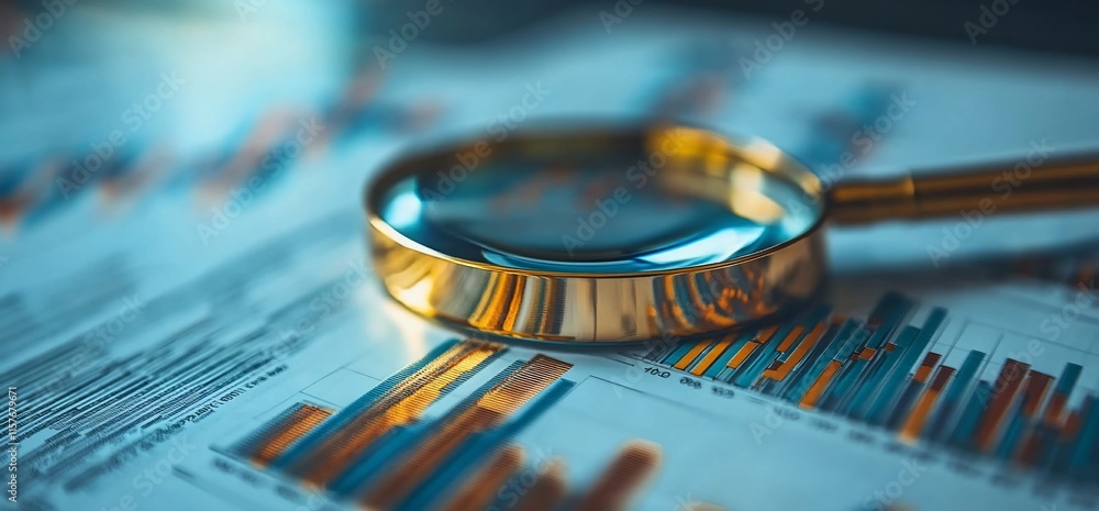 Poster a magnifying glass over a chart, emphasizing data analysis and insights.