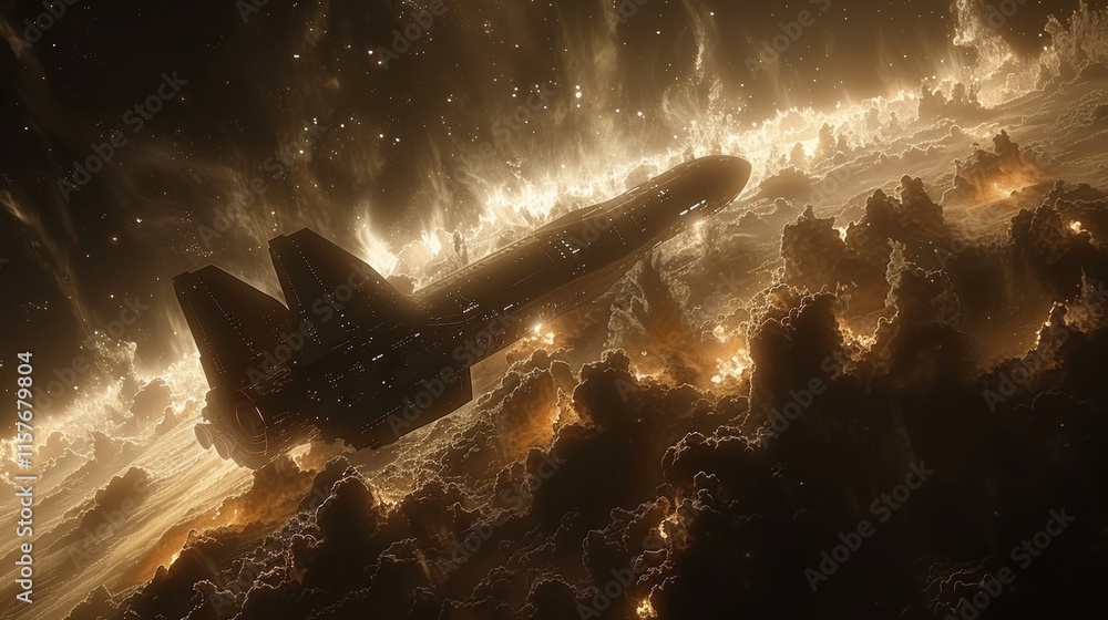 Poster an awe-inspiring scene capturing the precise moment when a spacecraft