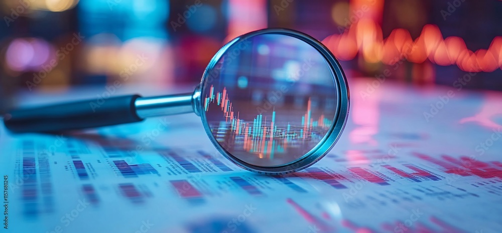 Poster a magnifying glass over data charts, emphasizing analysis and insights.