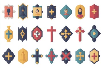 Fototapeta premium Set of simple and modern illustrations of various religious icons