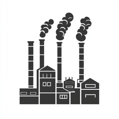 Obraz premium Silhouetted industrial factory with tall smokestacks releasing dark smoke.