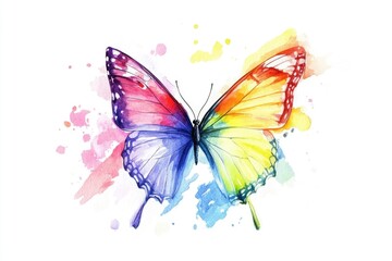 Watercolor illustration of a vibrant butterfly with intricate details and soft colors