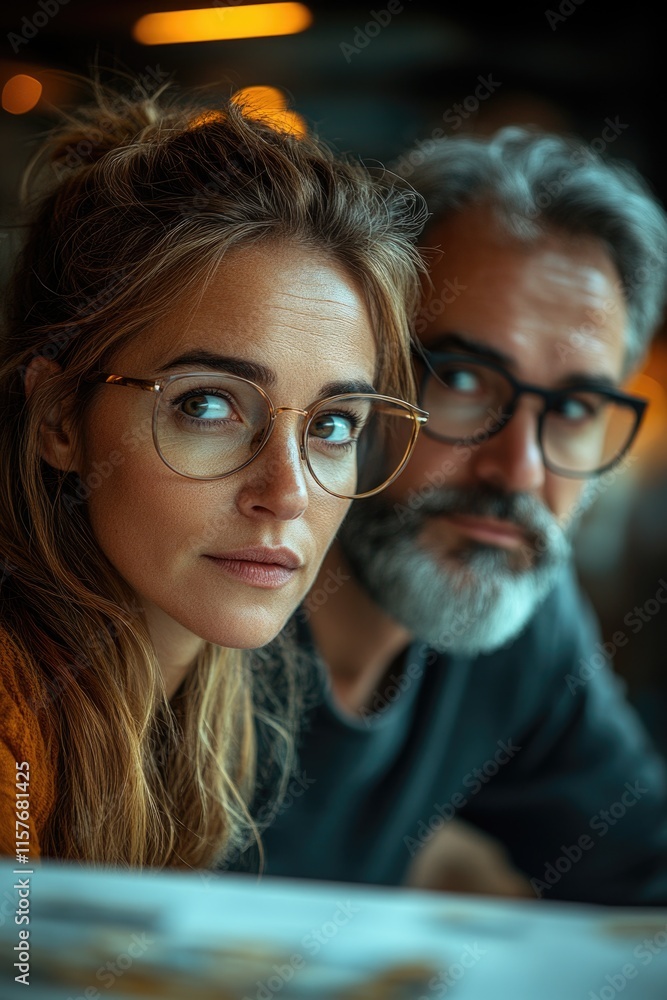 Poster a pair of people looking at a computer monitor, possibly discussing or learning something