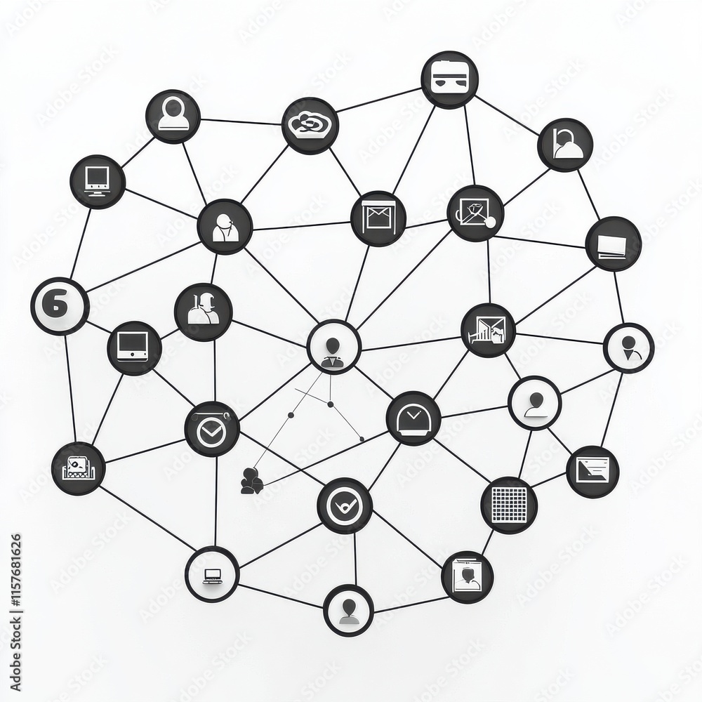 Aufkleber abstract digital network illustration featuring interconnected icons symbolizing technology and comm