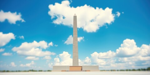 Tall Obelisk Structure Under a Bright Blue Sky with Fluffy White Clouds