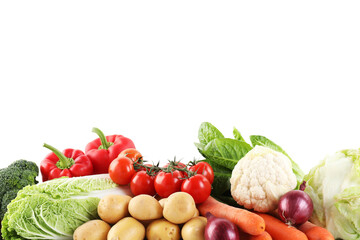 Many different ripe vegetables isolated on white