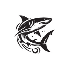 Black Color Shark silhouette design Vector Illustration, Solid White Background 7.eps