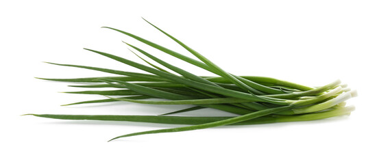 Many fresh green onions isolated on white