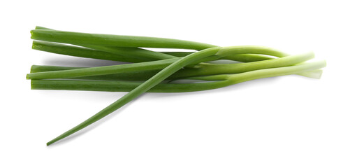 Fototapeta premium Many fresh green onions isolated on white