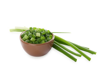 Cut fresh green onions isolated on white