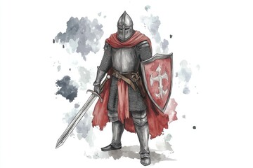 Obraz premium Illustration of a medieval knight armed with a sword and shield, suitable for fantasy or historical themes