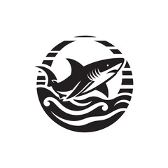 Black Color Shark silhouette design Vector Illustration, Solid White Background 14.eps