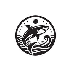 Black Color Shark silhouette design Vector Illustration, Solid White Background 15.eps