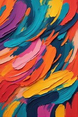 Obraz premium Colorful abstract painting with bold, textured brushstrokes in vibrant shades of orange, yellow, pink, purple, teal, and blue, dynamic and energetic composition