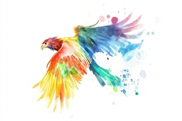 Fototapeta premium Watercolor painting of a colorful bird soaring through the air