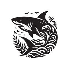 Black Color Shark silhouette design Vector Illustration, Solid White Background 17.eps