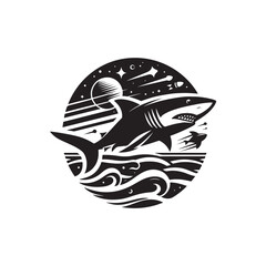 Black Color Shark silhouette design Vector Illustration, Solid White Background 18.eps