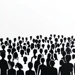 A large crowd of silhouetted figures against a white background, showcasing diversity and unity.