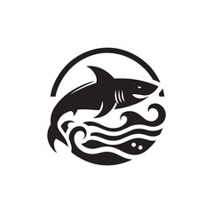 Black Color Shark silhouette design Vector Illustration, Solid White Background 20.eps