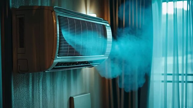 An air conditioner in operation, circulating cool air to maintain a comfortable temperature and enhance indoor climate control in the room.