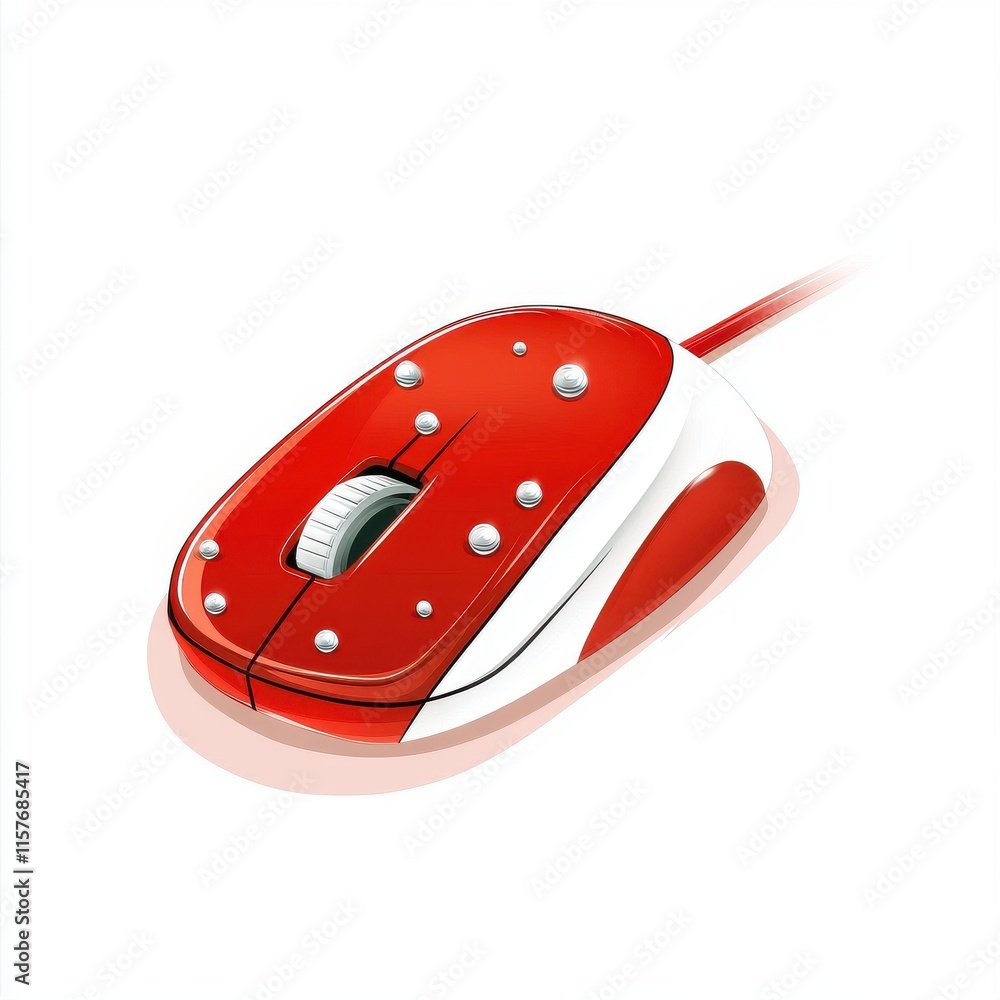 Poster modern red and white computer mouse with a sleek design and decorative elements, perfect for a styli