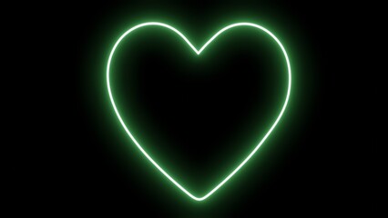 Neon green heart isolated on dark background 