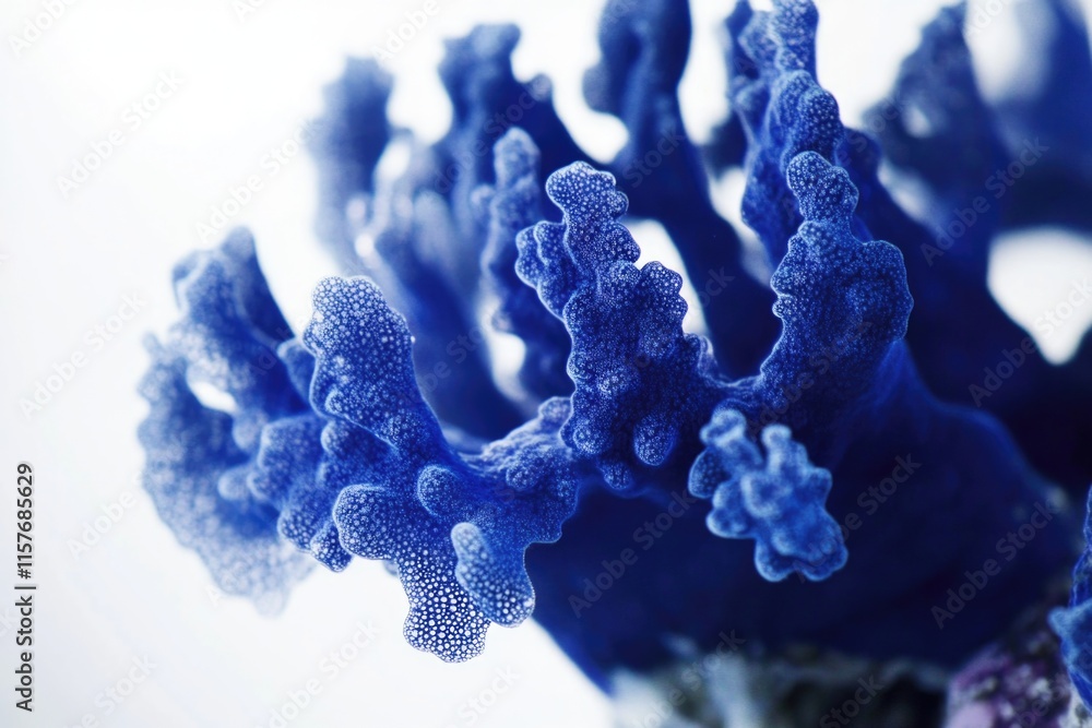 Poster a close-up shot of a blue coral in a decorative vase, suitable for use in interior design or as a de