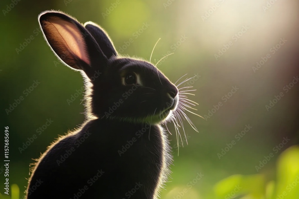 Poster a close-up photo of a rabbit hiding in the grass