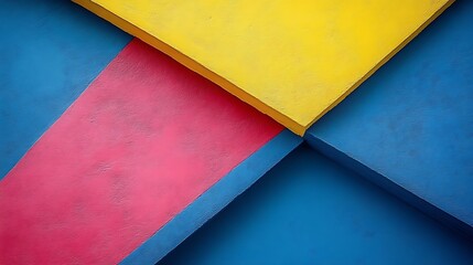 Abstract Colorful Geometric Wall Design Featuring Blue Pink and Yellow