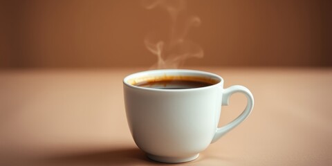 Aromatic Steam Rising From a Cup of Coffee on a Tan Surface
