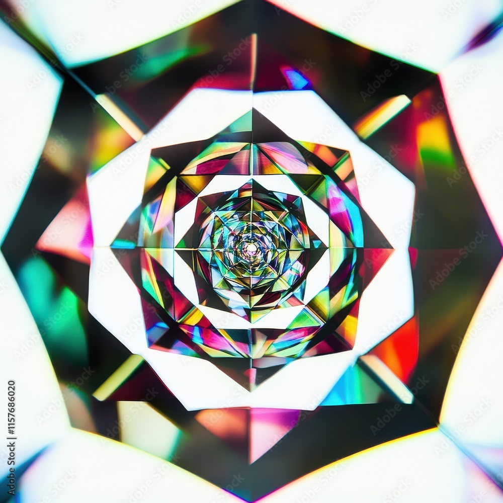Poster abstract kaleidoscopic pattern featuring vibrant colors and geometric shapes.