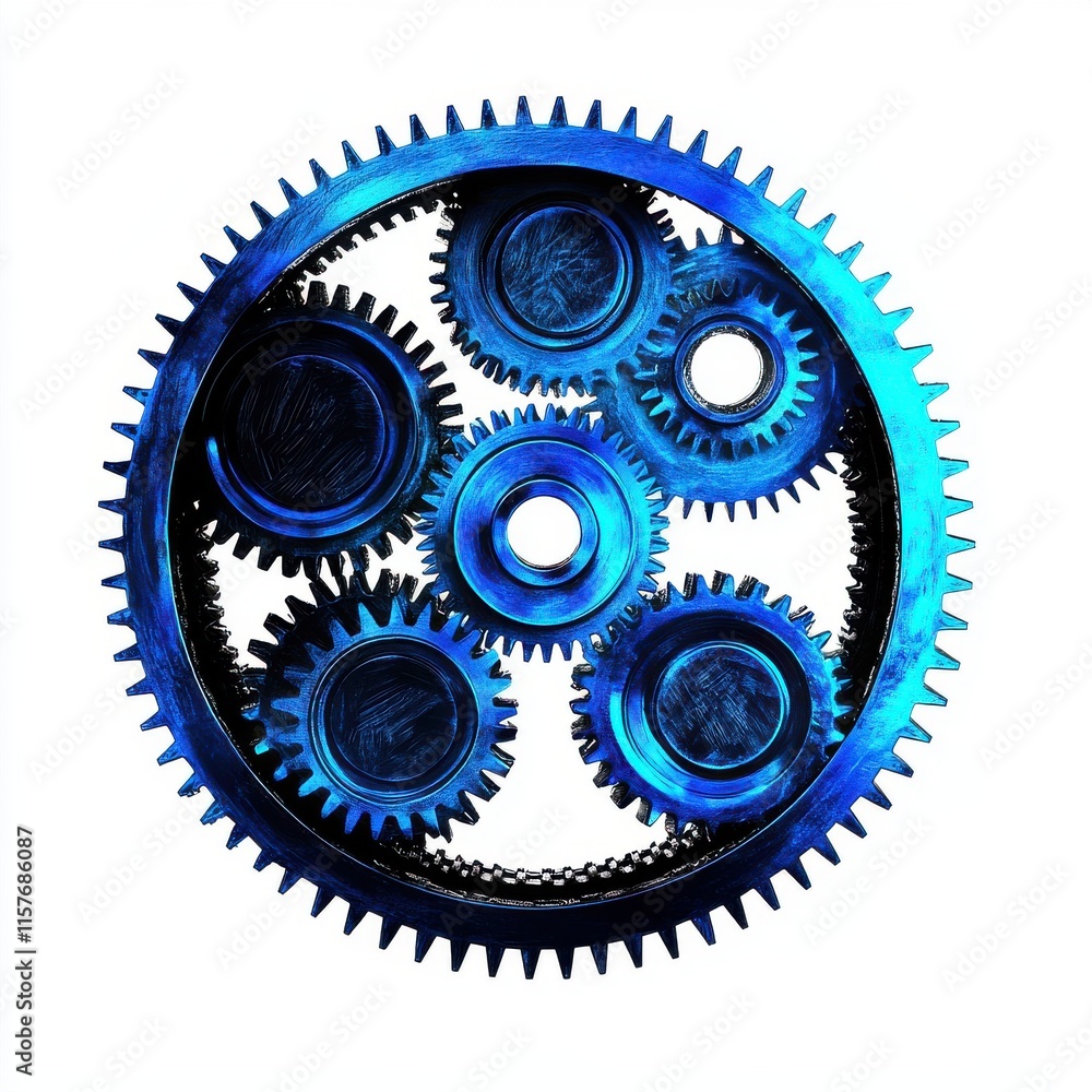 Aufkleber a vibrant blue gear system showcasing intricate interlocking components, emphasizing engineering pre