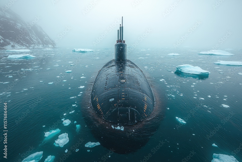 Poster a submarine floats in the middle of a calm sea, perfect for use in scenes about naval exploration or
