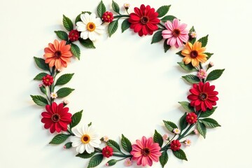 Ornate floral wreath with flowers and greenery, decorative, flowers