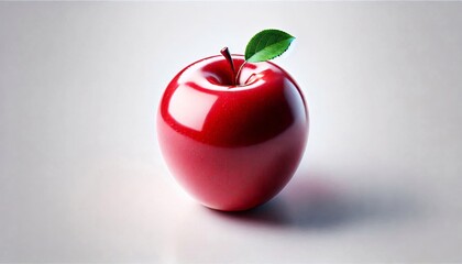 Perfect Red Apple with Green Leaf on White Background