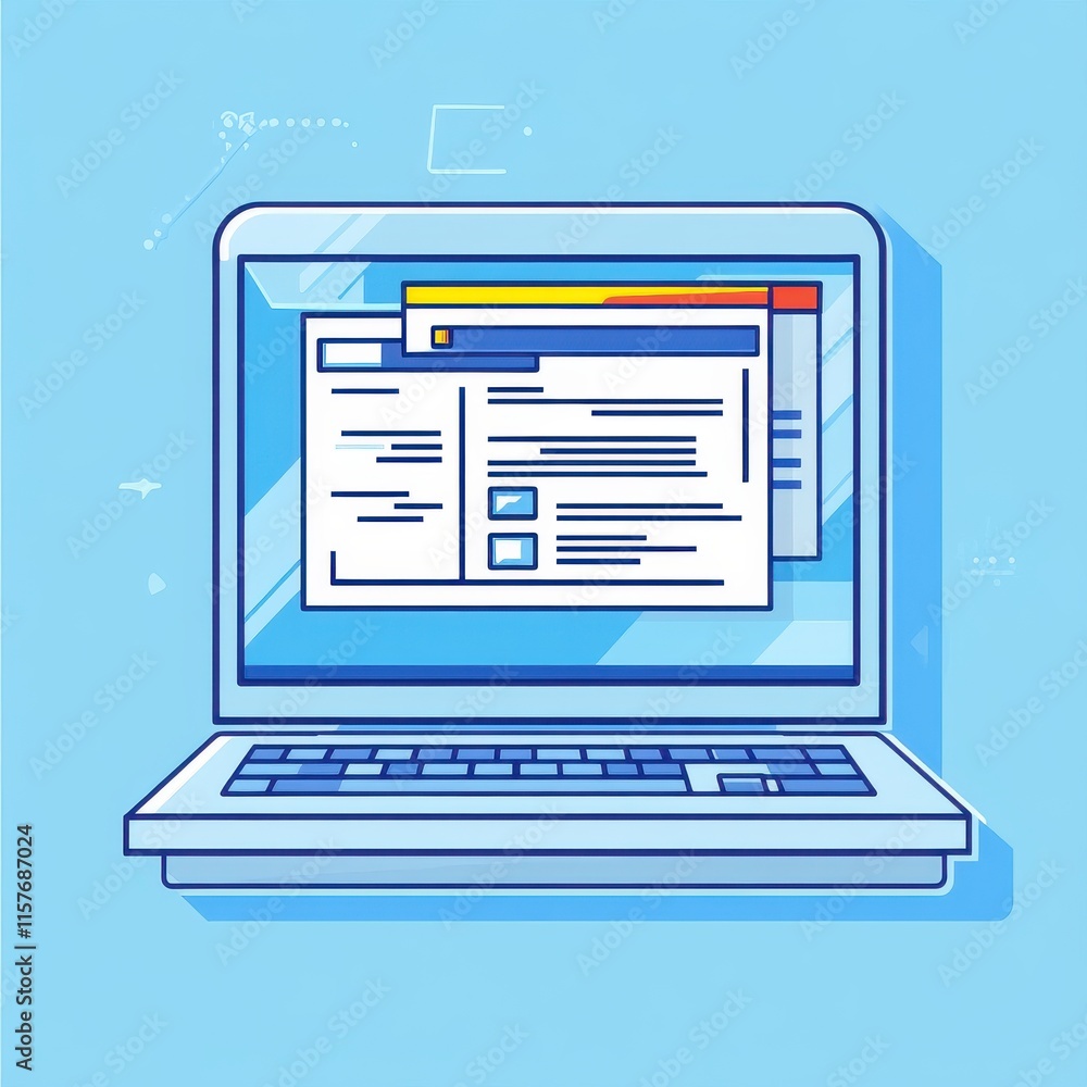 Poster illustration of a laptop displaying a website with checkboxes on a blue background.