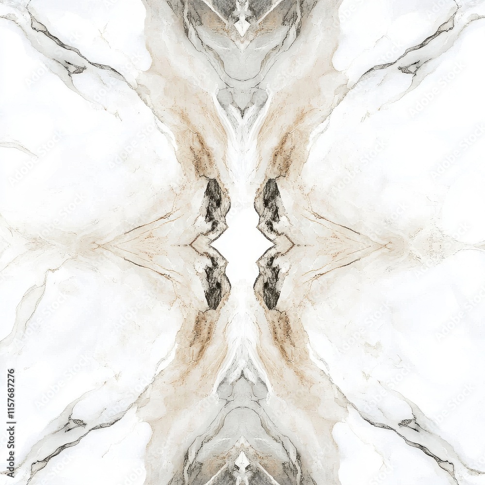 Poster abstract symmetrical design featuring soft beige and white tones, creating an elegant and calming at