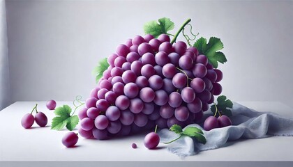  Bunch of Grapes with Leaves on White Surface