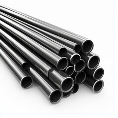 A close-up view of shiny black metal pipes stacked together, showcasing their smooth edges and industrial appeal.