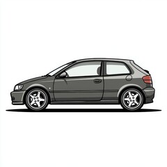 Fototapeta premium Stylized illustration of a sleek, gray hatchback car in a minimalist design.