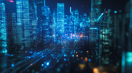 Smart digital Innovation city with connection network reciprocity over the cityscape. of future smart wireless digital city and social media networking systems that connects people with in city