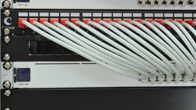 Connecting cables with an Rj45 connector to the Internet switch. 