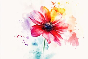 Obraz premium A delicate watercolor painting of a single red flower set against a clean white background
