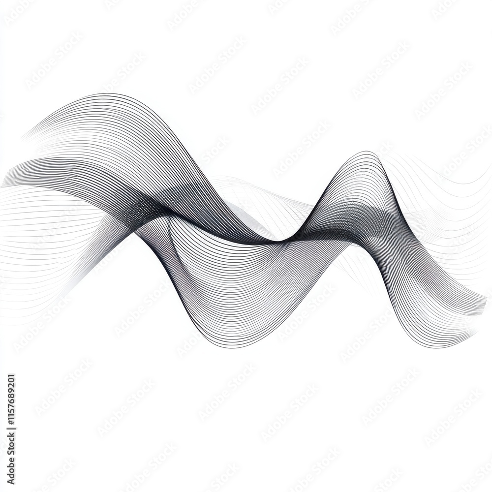 Poster abstract black and white wave pattern conveying movement and fluidity.