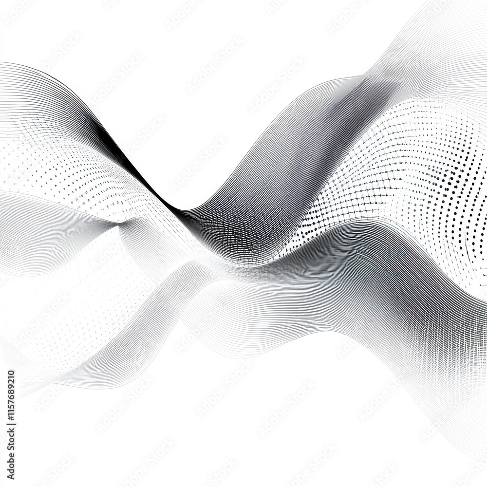 Poster abstract wave pattern in black and white, evoking fluidity and motion.