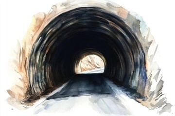 Obraz premium Watercolor illustration of a tunnel on a road with blurred surroundings