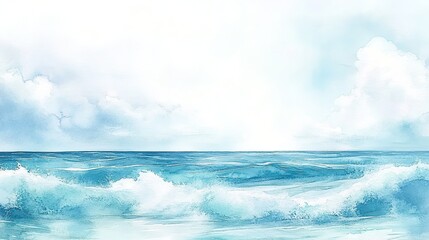 Obraz premium Watercolor painting of ocean waves and sky, on a white background