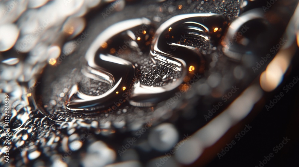 Poster Close-up shot of a metal object covered in water droplets, suitable for use in science or technology contexts