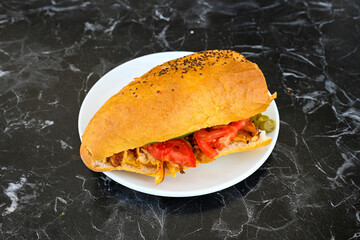 Meat Chicken Doner, between bread (Turkish Name : ekmek arasi et doner, tavuk doner, Gobit ekmek...