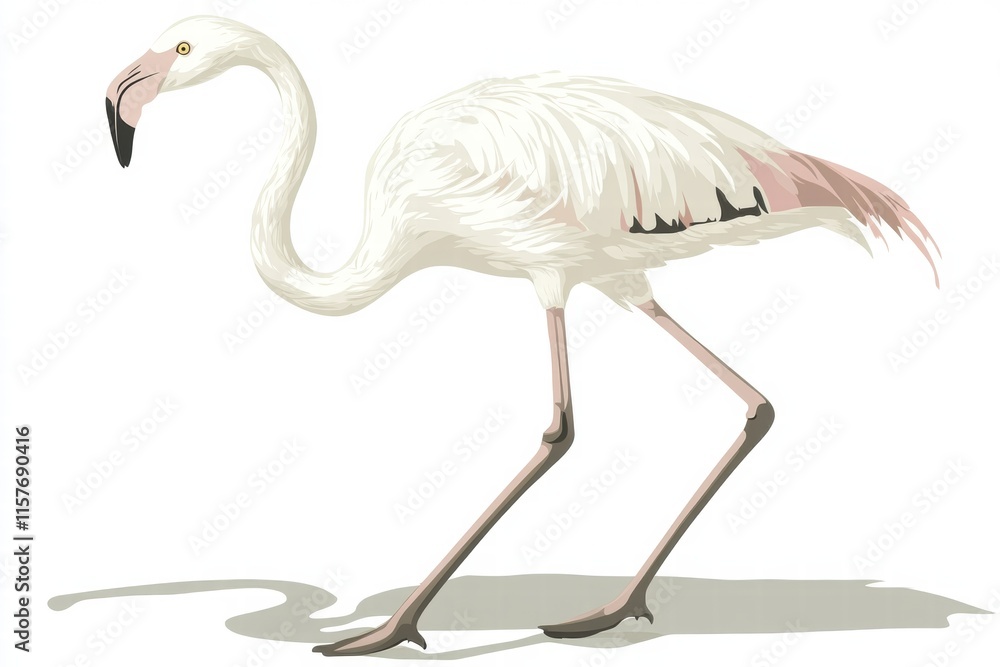 Leinwandbilder Elegant flamingo walking on a plain background with ample space for text or design elements. Generative AI